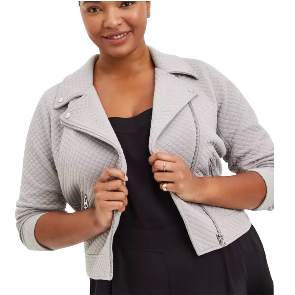 TORRID Pebble Grey Quilted Moto Jacket